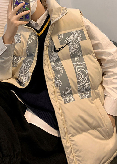 Loose Khaki Print Pockets Cotton Fille Waistcoat Winter Eq031