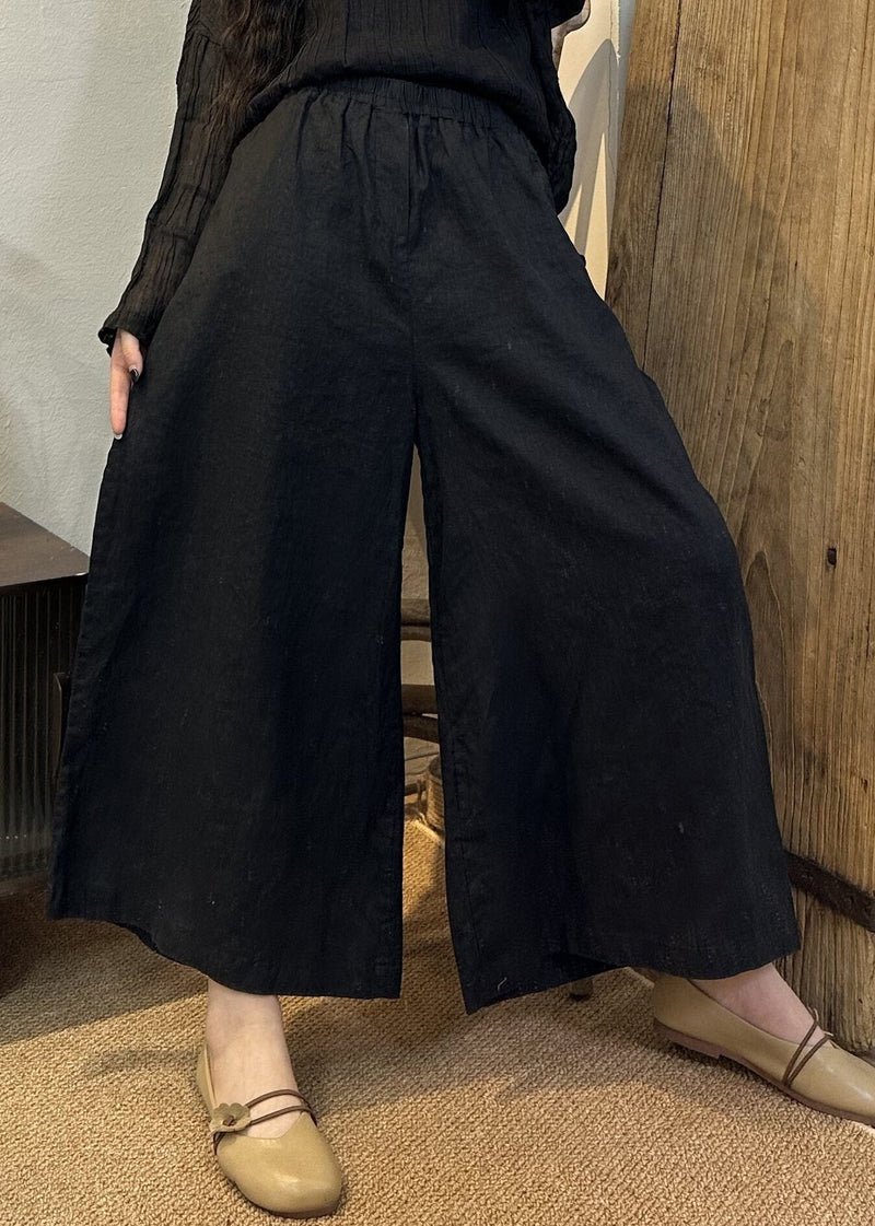 Loose Khaki Elastic Waist Linen Wide Leg Pants Summer Vv079