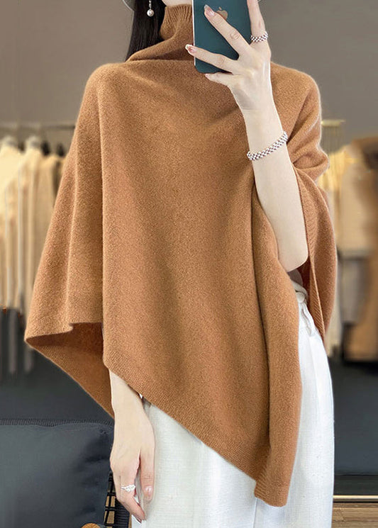 Loose Khaki Turtleneck Woolen Cape Sweaters Spring Tf023