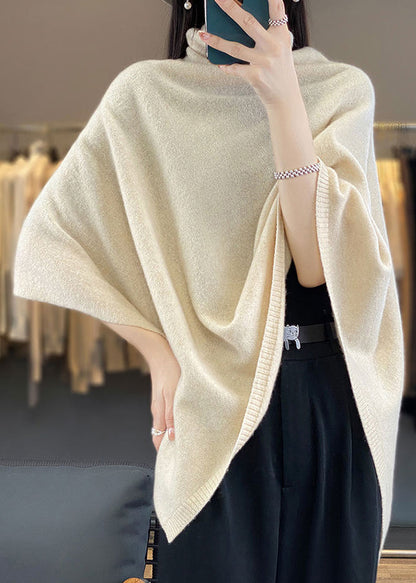 Loose Khaki Turtleneck Woolen Cape Sweaters Spring Tf023