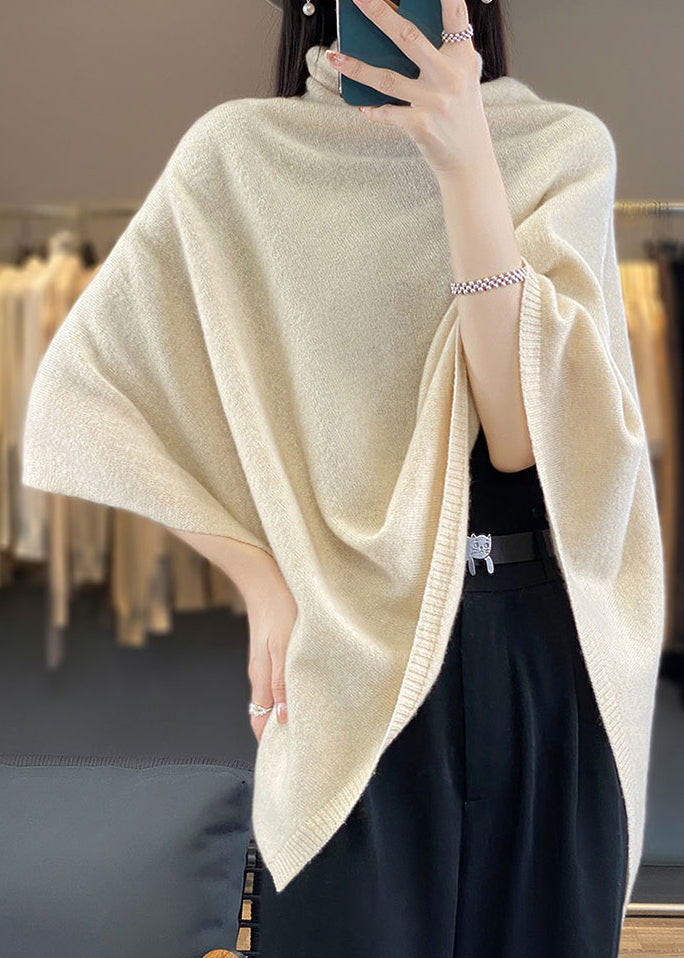 Loose Khaki Turtleneck Woolen Cape Sweaters Spring Tf023