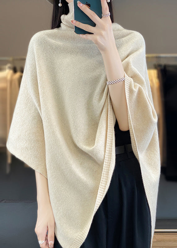 Loose Khaki Turtleneck Woolen Cape Sweaters Spring Tf023