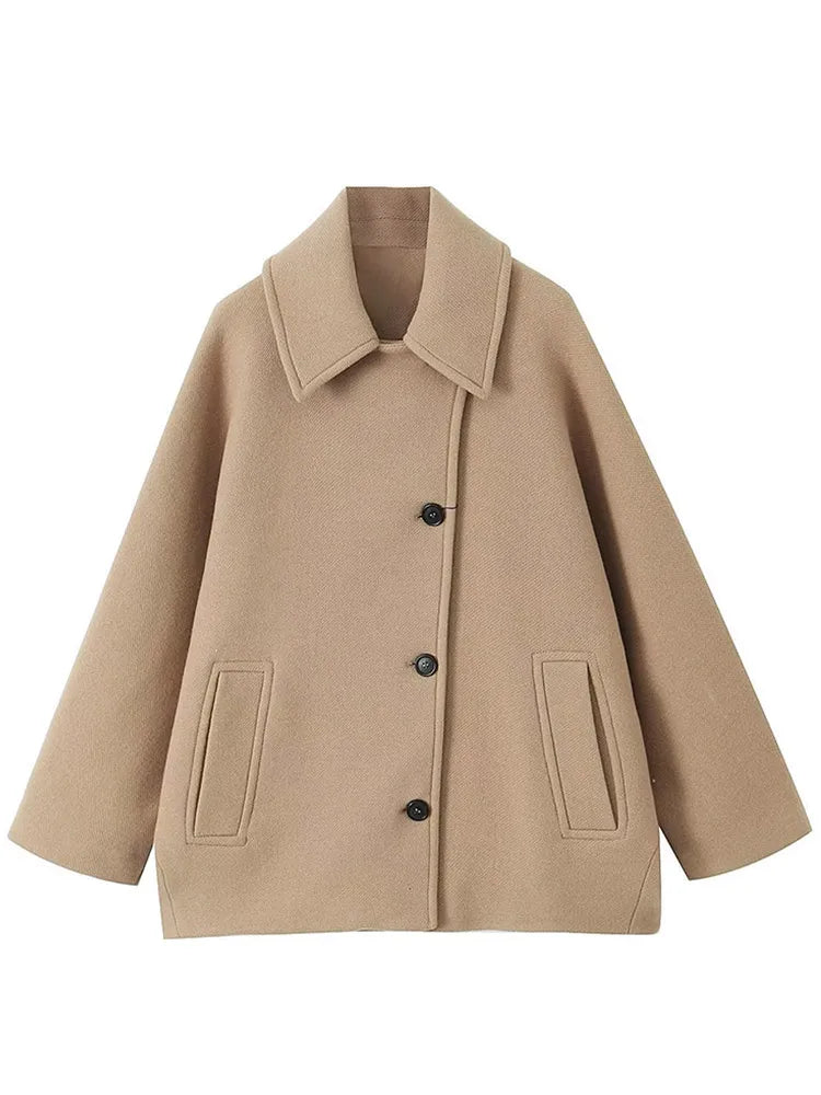 Loose Lapel Autumn Winter Long Single-breasted Office Coat