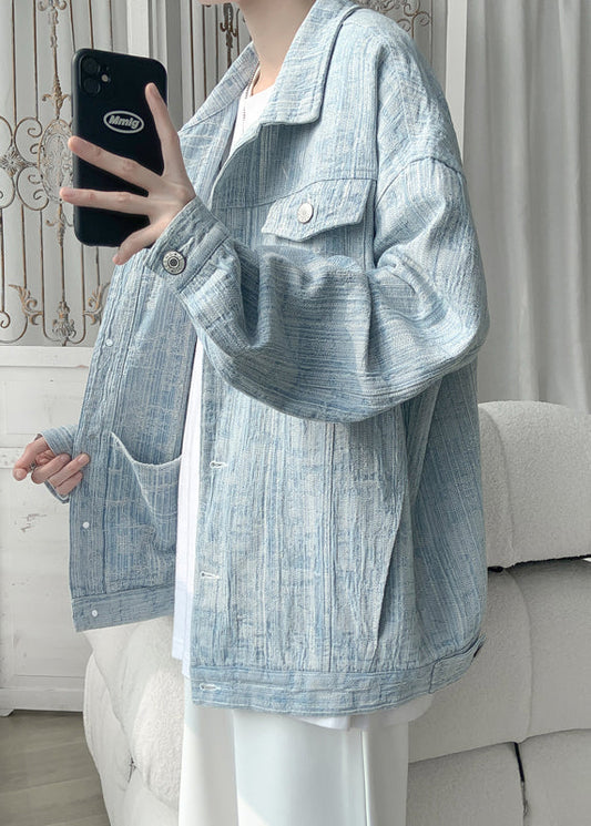 Loose Light Blue Button Pockets Denim Coat Fall Wa032