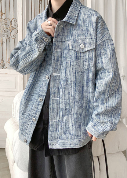 Loose Light Blue Button Pockets Denim Coat Fall Wa032