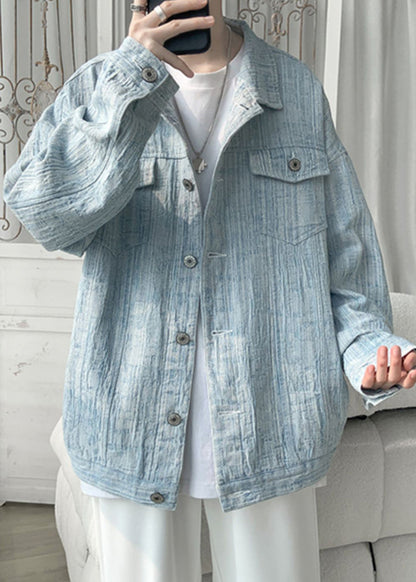 Loose Light Blue Button Pockets Denim Coat Fall Wa032