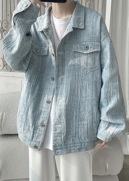 Loose Light Blue Button Pockets Denim Coat Fall Wa032
