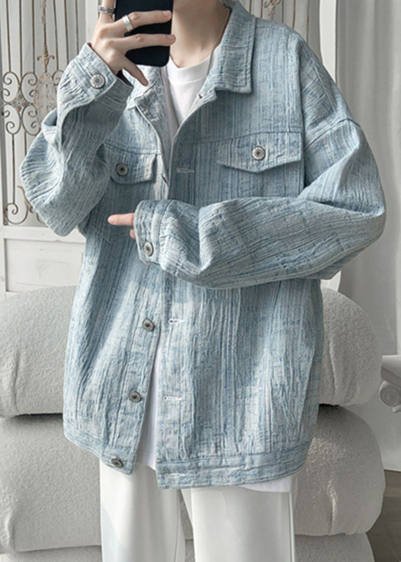 Loose Light Blue Button Pockets Denim Coat Fall Wa032