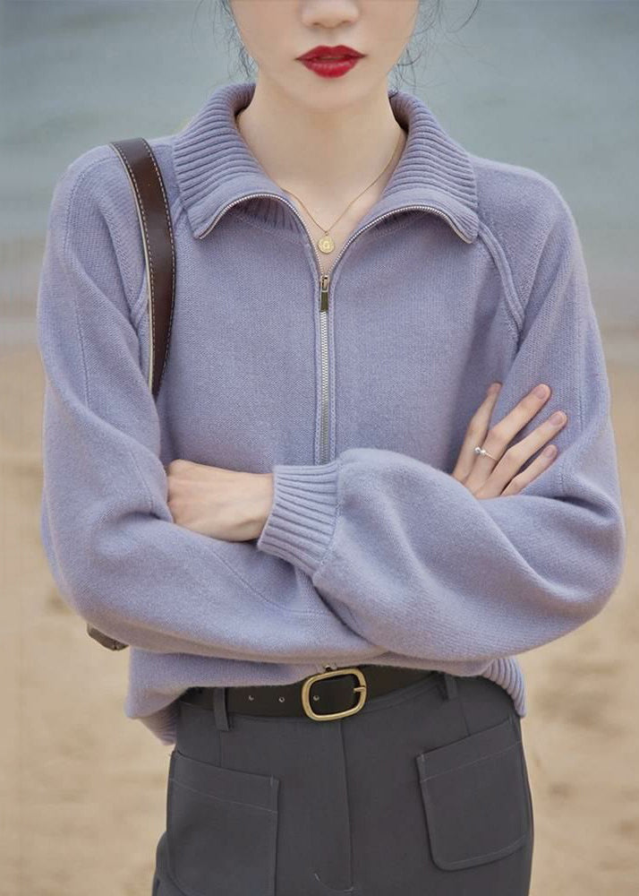 Loose Light Green Zip Up Patchwork Knit Coats Long Sleeve Tu033