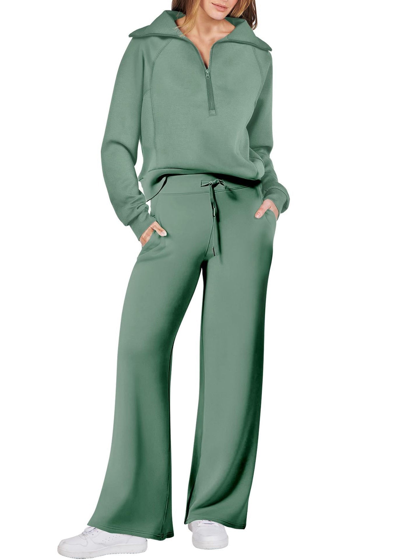 Light Cotton Leg and Zip Tops Loose Wide Two Green Up Pants