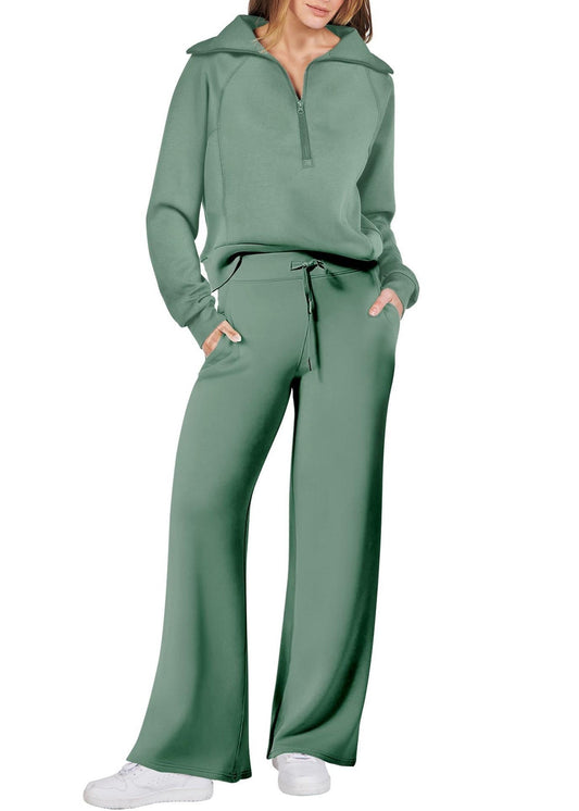 Light Cotton Leg and Zip Tops Loose Wide Two Green Up Pants