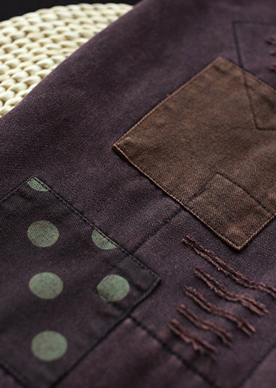 Loose Mulberry Pockets Patch Elastic Waist Warm Fleece Pants Spring Tn007