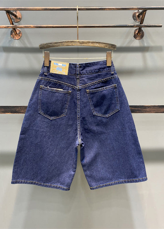 Loose Navy Pockets Patchwork Button Half Straight Pants Ty1063