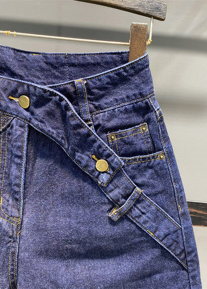 Loose Navy Pockets Patchwork Button Half Straight Pants Ty1063