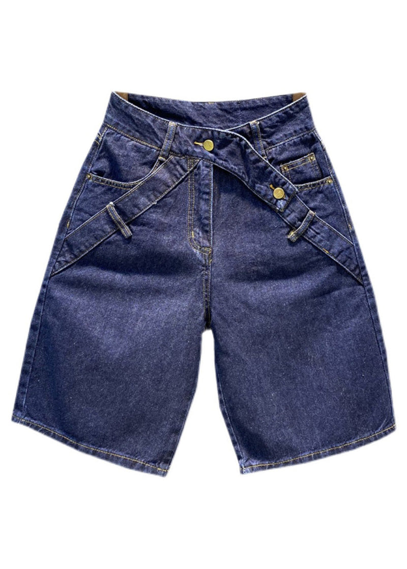 Loose Navy Pockets Patchwork Button Half Straight Pants Ty1063