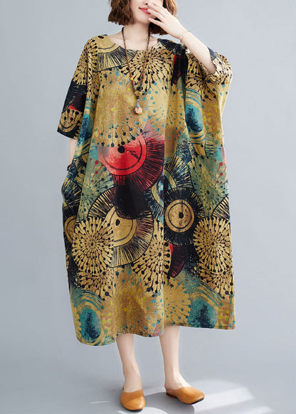 Loose O-neck Print Long Dresses Summer Ac2033