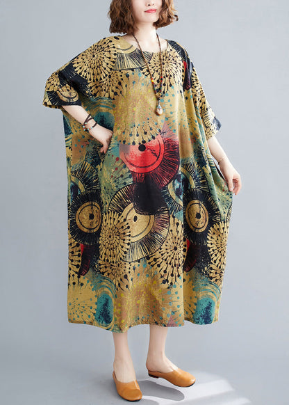 Loose O-neck Print Long Dresses Summer Ac2033