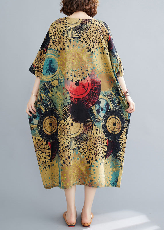 Loose O-neck Print Long Dresses Summer Ac2033