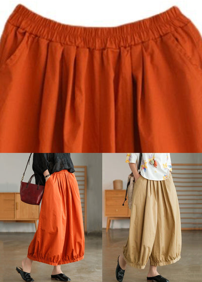 Khaki Pockets Cotton Wide Leg Pants High Waist Summer Vv078
