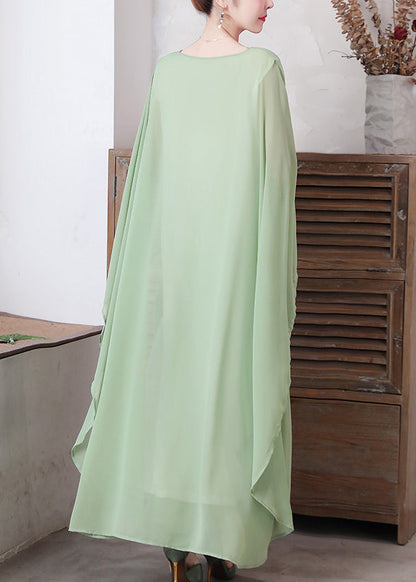 Loose Pea Green O-neck Chiffon Maxi Dresses Spring Ly1730