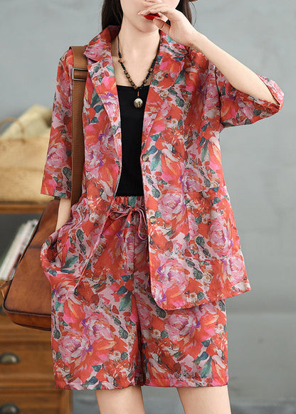 Collar Loose Cotton Pan Pieces Print Shorts Two and Coat Peter