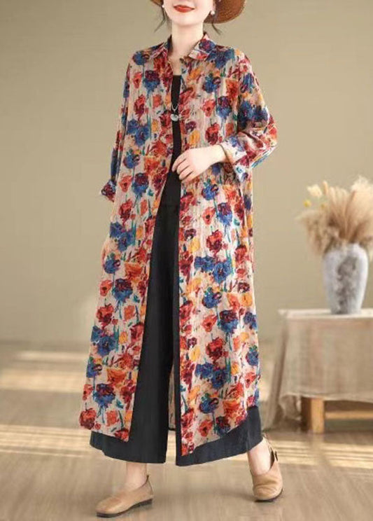 Loose Peter Pan Collar Print Cotton Shirts Cardigan Long Sleeve Ap086