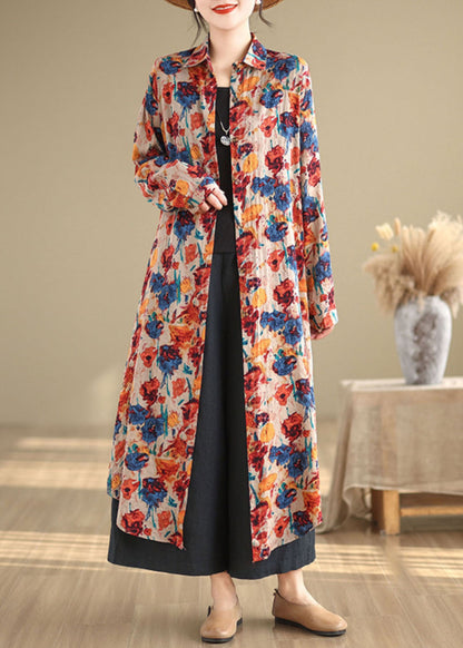 Loose Peter Pan Collar Print Cotton Shirts Cardigan Long Sleeve Ap086