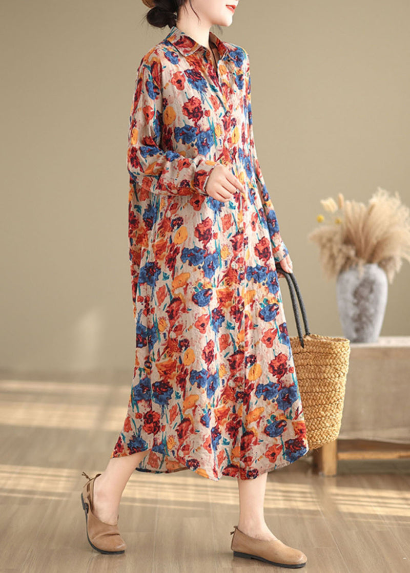 Loose Peter Pan Collar Print Cotton Shirts Cardigan Long Sleeve Ap086