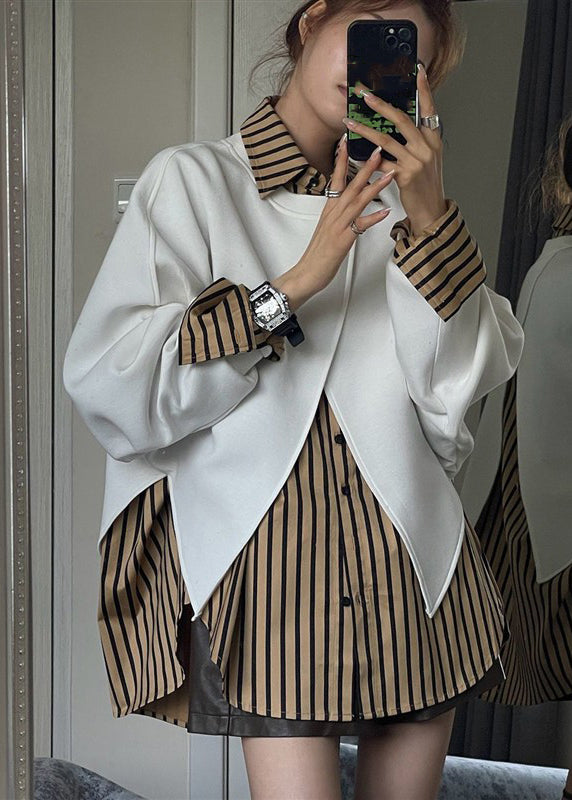 Striped Pan Peter Two Collar Loose Sweatshirt Pieces Shirts and