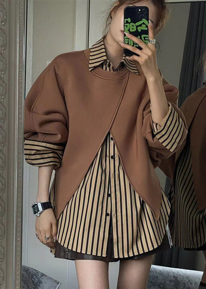 Striped Pan Peter Two Collar Loose Sweatshirt Pieces Shirts and