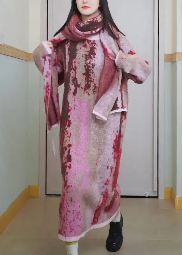 Tie Dye Knit Long Sweaters Dress