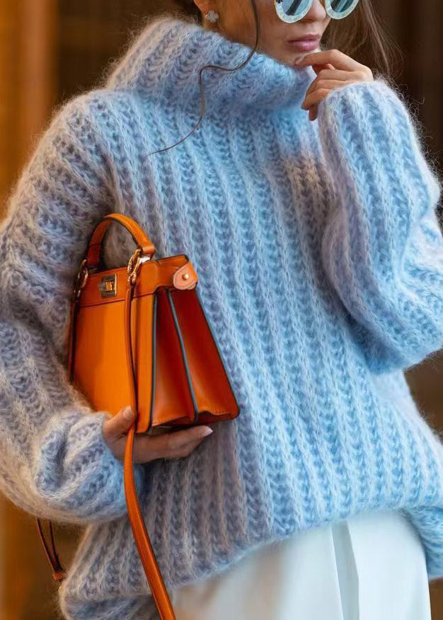 Loose Pink Turtleneck Knit Sweaters Spring Tf005