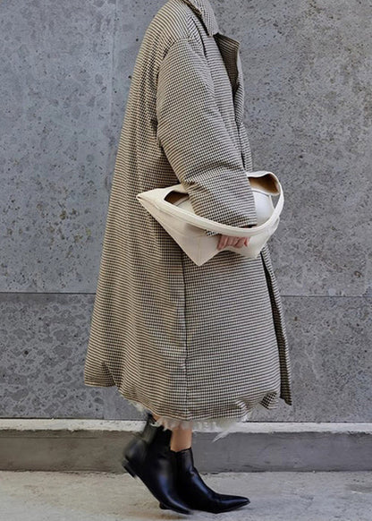 Loose Plaid Notched Double Breast Duck Down Long Coats Winter Yw033