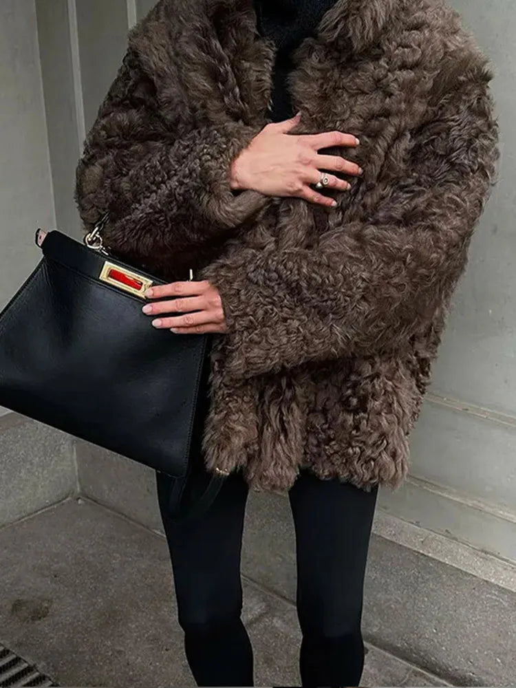 Loose Plush Autumn Winter Stand Single-breasted Long Hairy Soft Coat