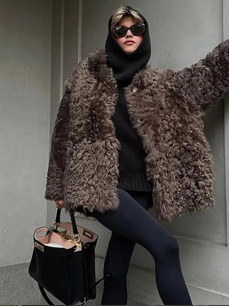 Loose Plush Autumn Winter Stand Single-breasted Long Hairy Soft Coat