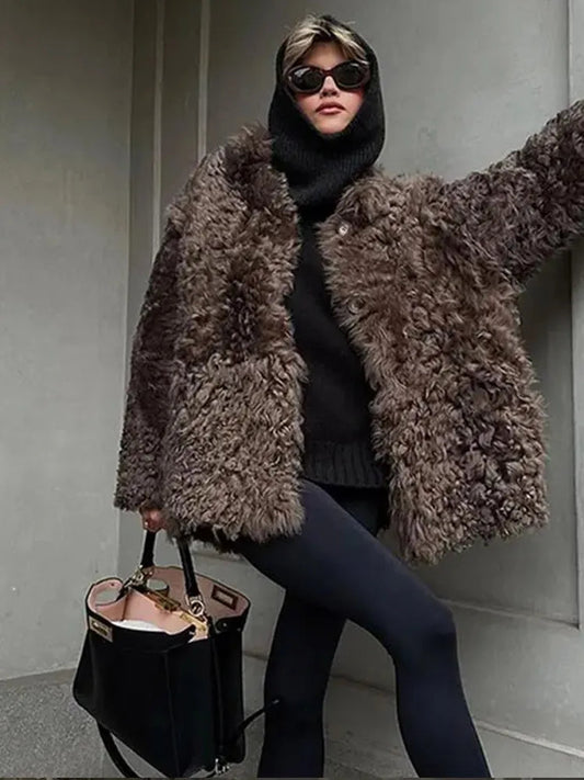 Loose Plush Autumn Winter Stand Single-breasted Long Hairy Soft Coat