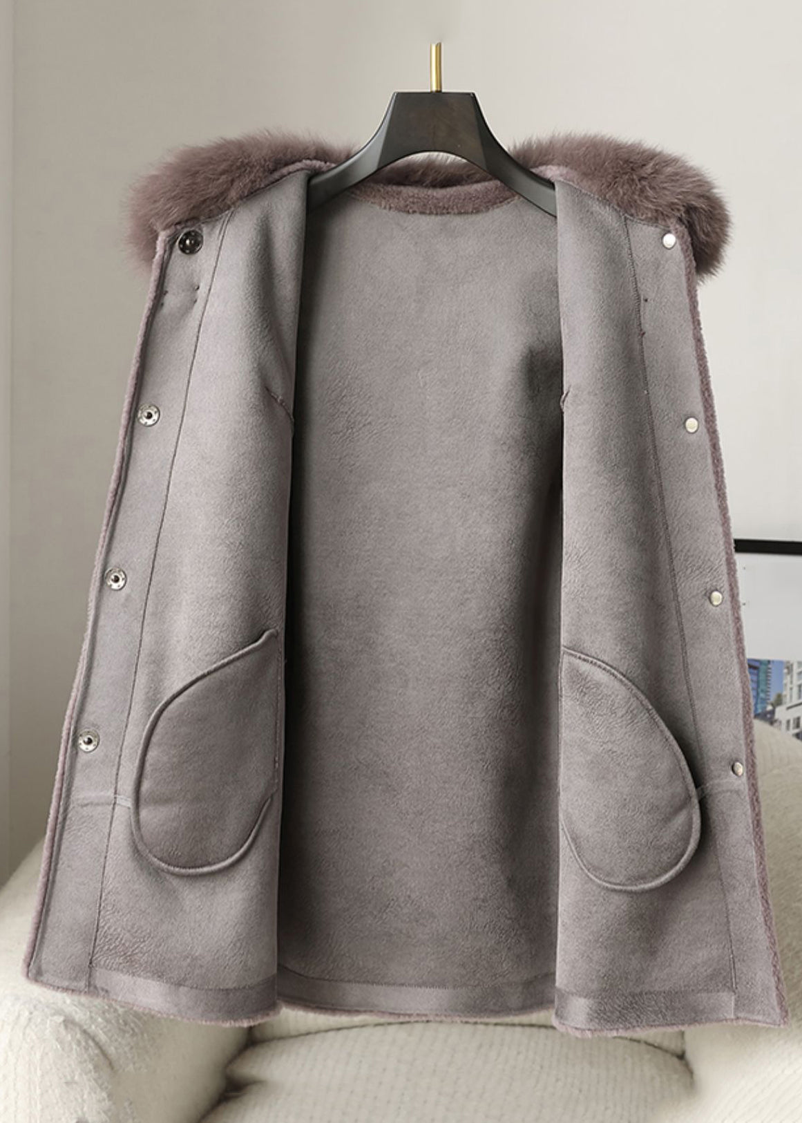 Loose Purple Fur Collar Button Woolen Coats Winter Rc013