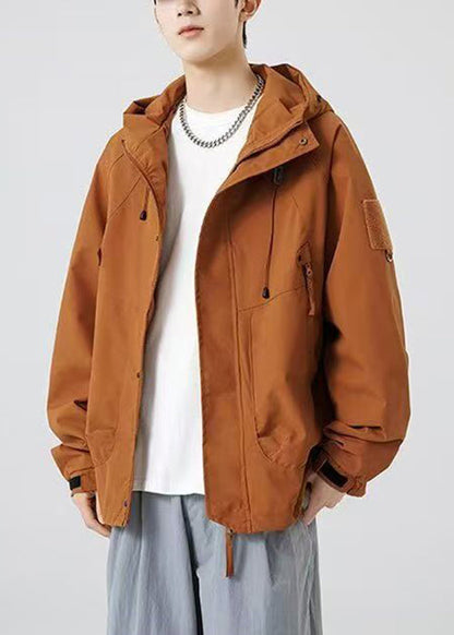 Hooded Loose Cotton Drawstring Pockets Purple Spring Coat