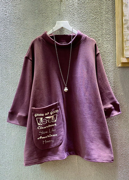 Loose Purple O-neck Graphic Pockets Sweatshirts Summer Bv022