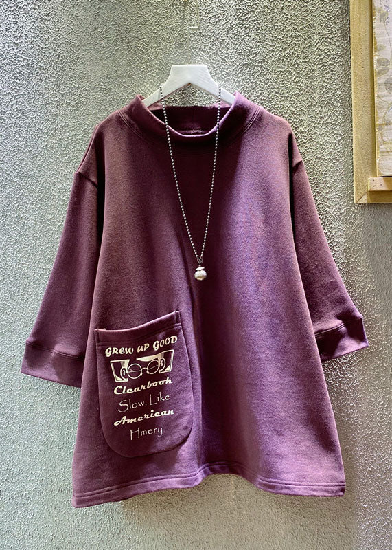 Loose Purple O-neck Graphic Pockets Sweatshirts Summer Bv022