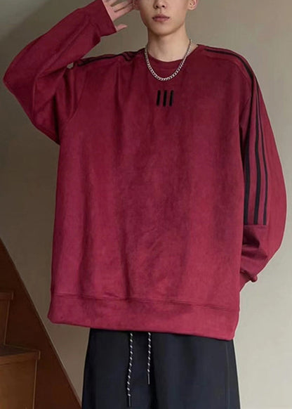 Loose Purple O Neck Patchwork Cotton Pullover Sweatshirt Fall Eq041