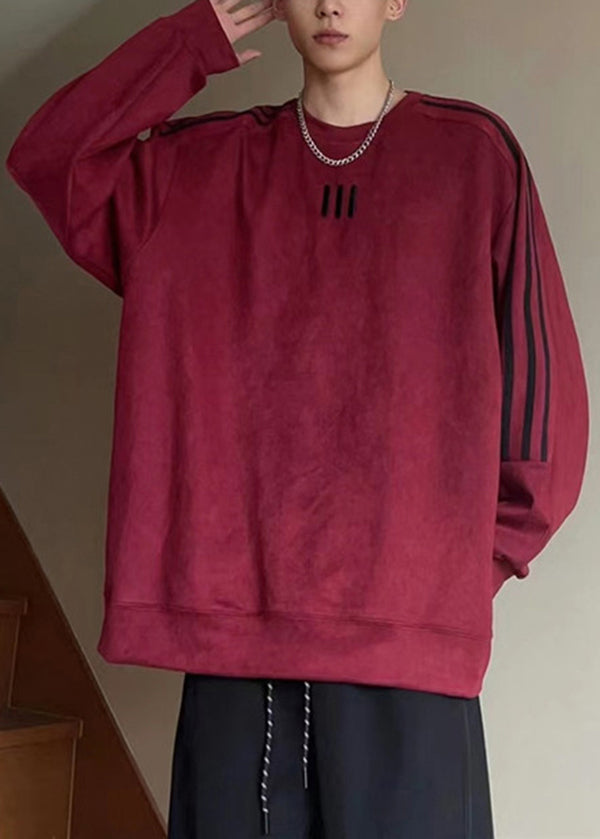 Loose Purple O Neck Patchwork Cotton Pullover Sweatshirt Fall Eq041