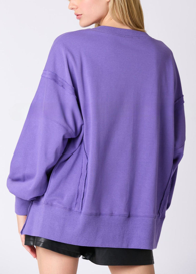 Loose Purple Sequins Side Open Cotton Sweatshirt Long Sleeve Ae1003