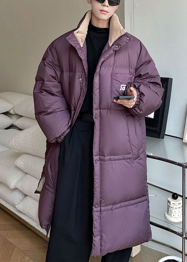 Loose Purple Stand Collar Pockets Duck Down Down Coat Winter Rj011