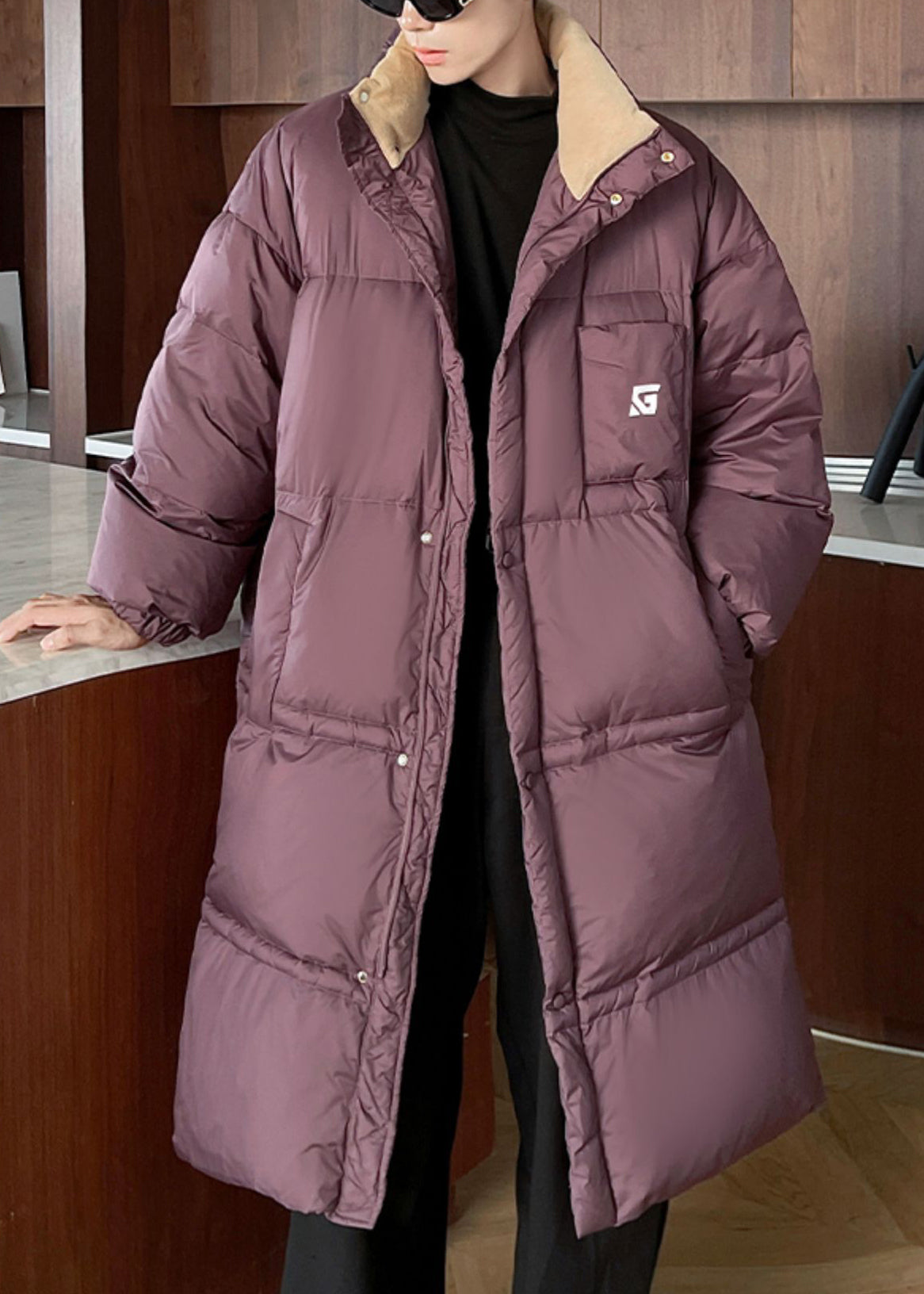 Loose Purple Stand Collar Pockets Duck Down Down Coat Winter Rj011