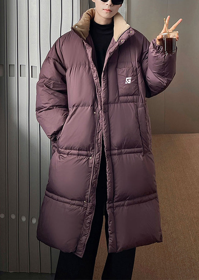 Loose Purple Stand Collar Pockets Duck Down Down Coat Winter Rj011