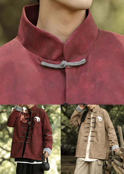 Khaki Pockets Faux Leather Coats Stand Collar Winter Ro034