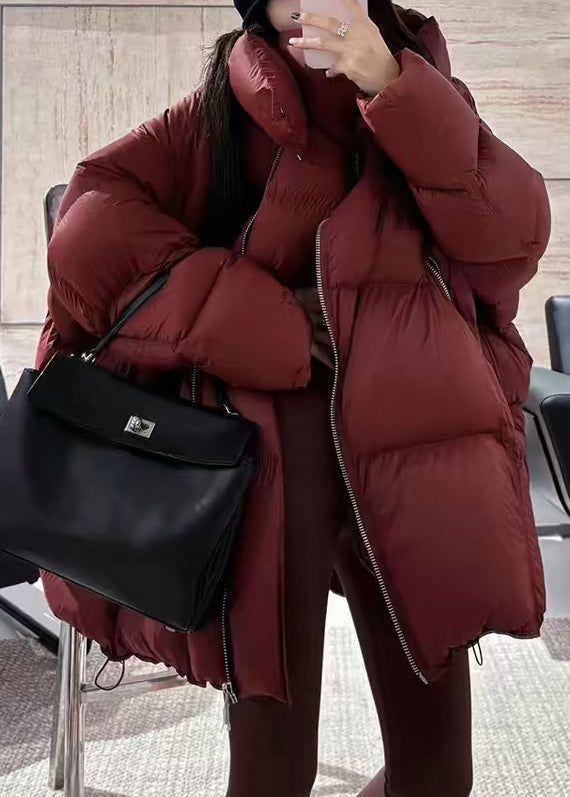 Loose Red Hooded Zippered Duck Down Coats Winter Wq033