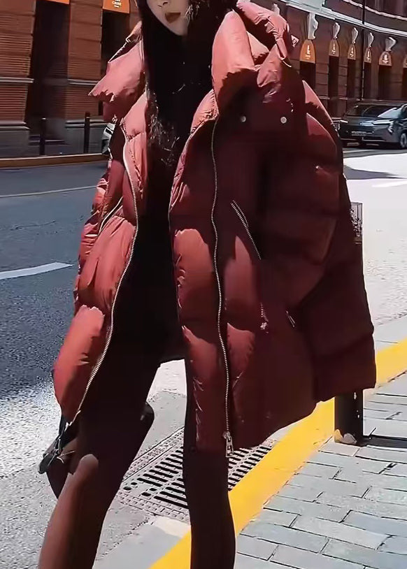 Loose Red Hooded Zippered Duck Down Coats Winter Wq033