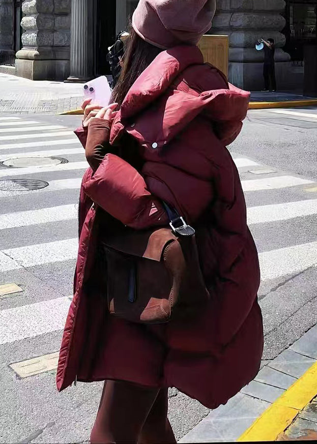Loose Red Hooded Zippered Duck Down Coats Winter Wq033